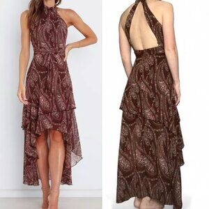 Petal And Pup Women’s Tia Dress Brown Paisley Halter Neck High Low Hem Size 10